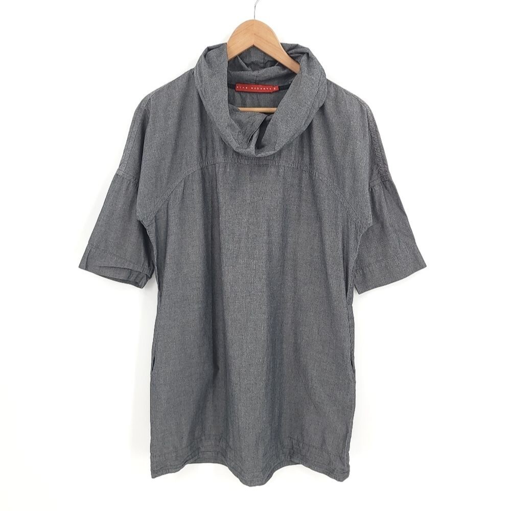 Ryan Roberts Lagenlook Tunic Pockets Cowl Neck Top